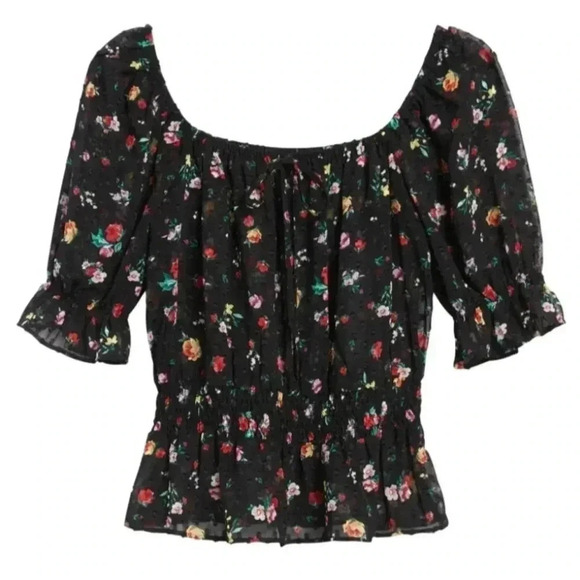 Banana Republic Floral Clip-Dot Cropped Top, Size M - Picture 1 of 7